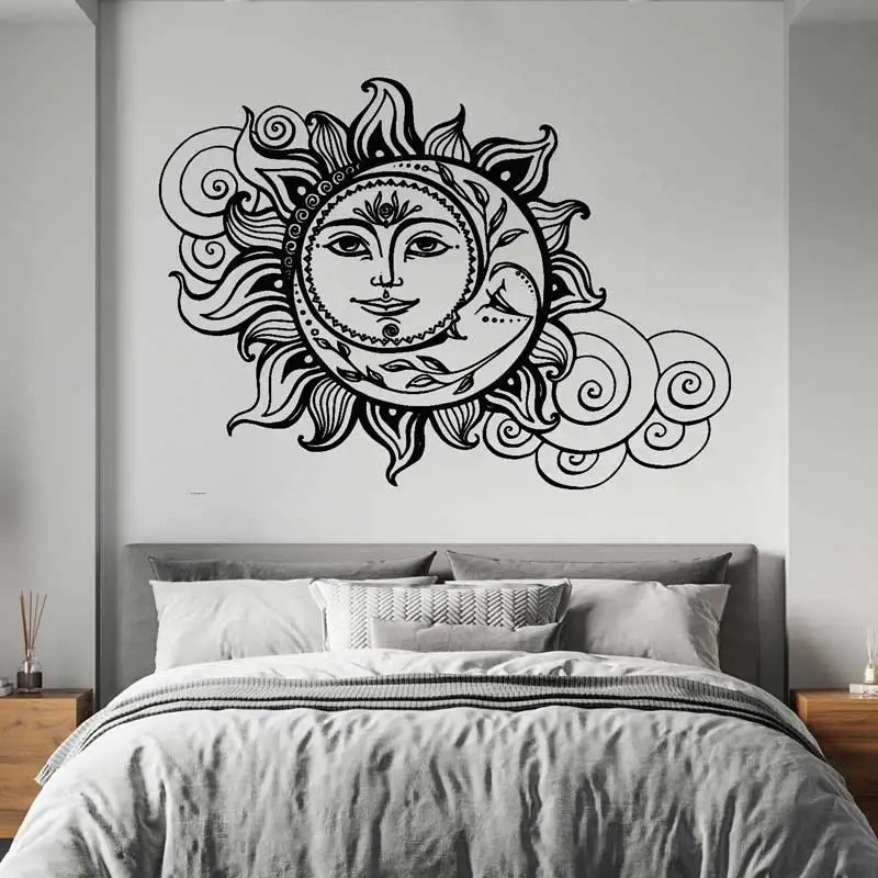 Sun Moon Wall Stickers Crescent Mandala Stickers Ethnic Symbols Decals Stickers