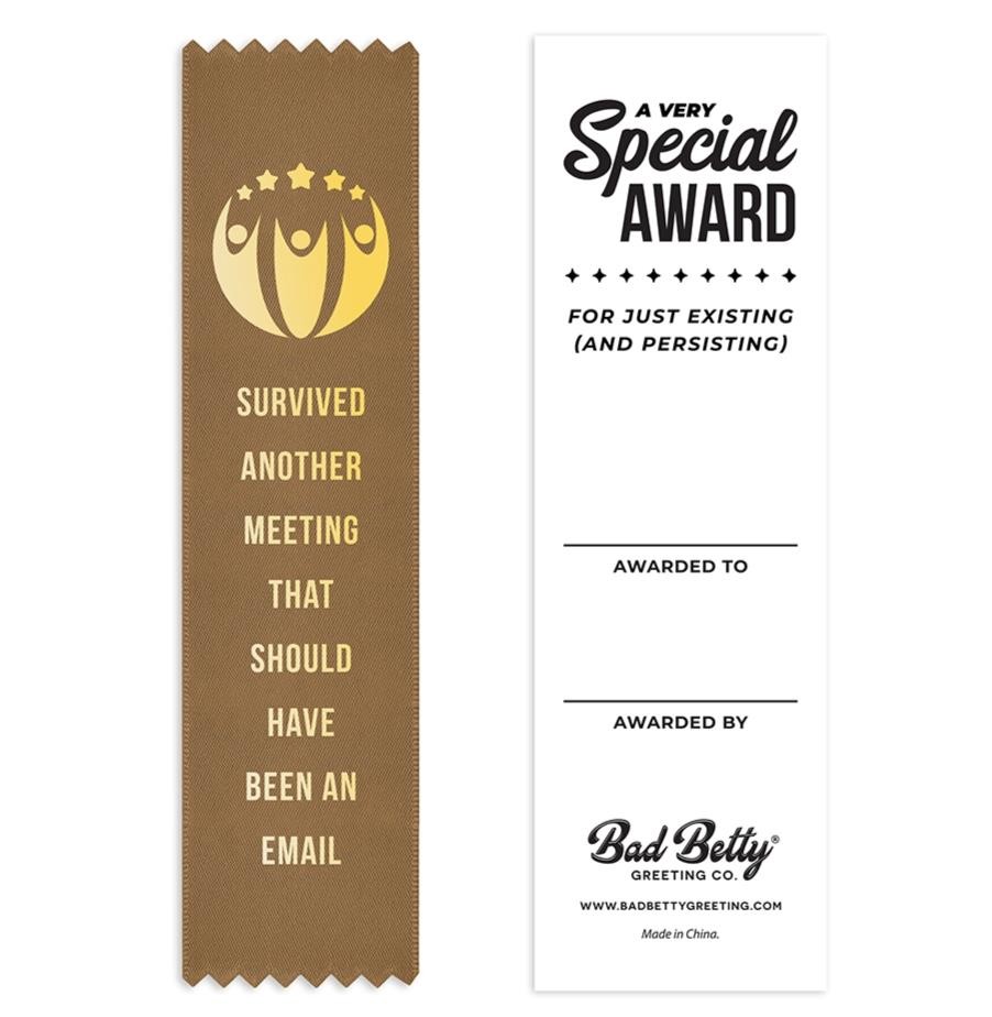 🏆 “Survived Another Meeting” 🥇 Funny Employee Award Ribbon 😂 Office Gag Gift