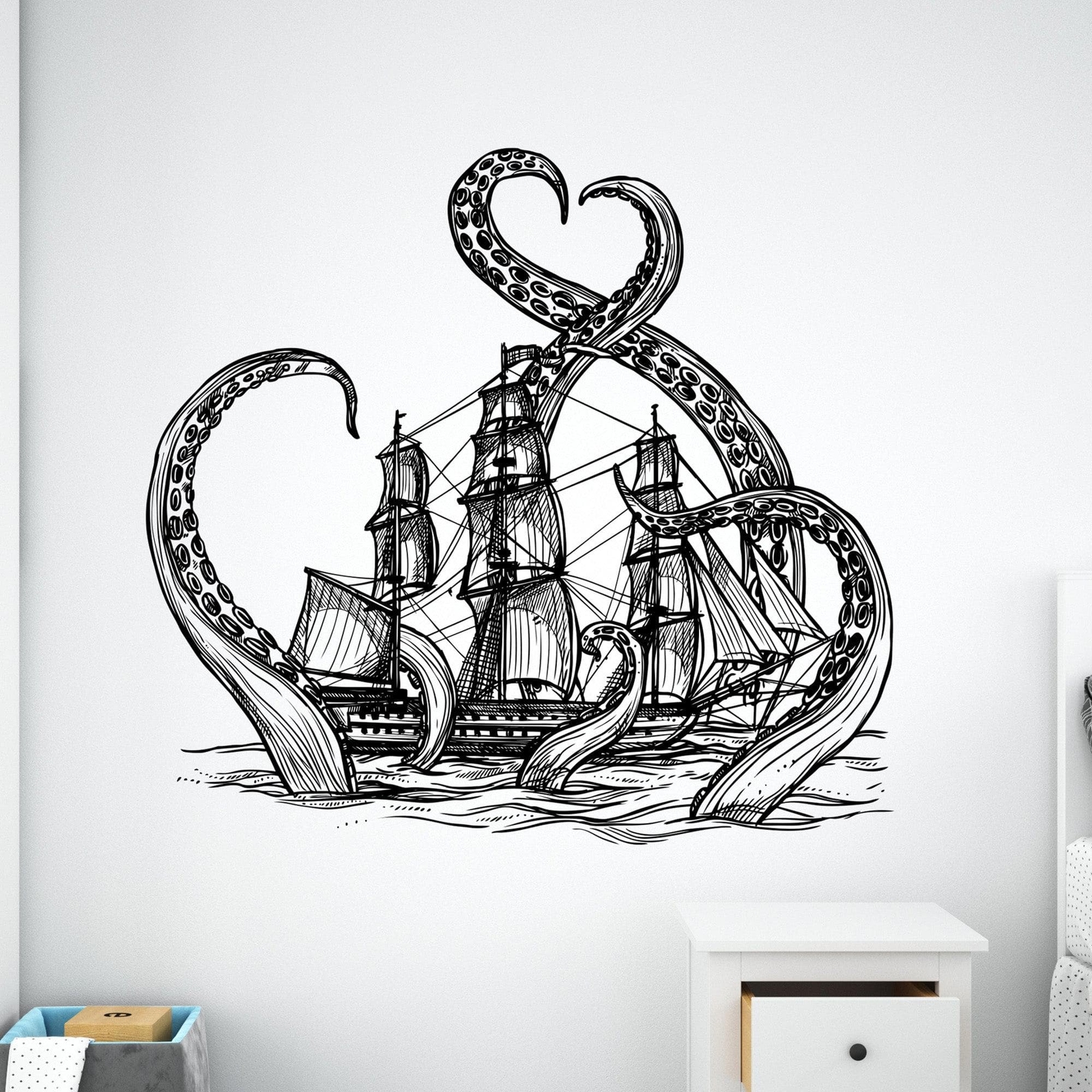 Beach Nautical Theme Fantasy Kid’s Room Decor. Kraken Octopus Wall Decal Sticker