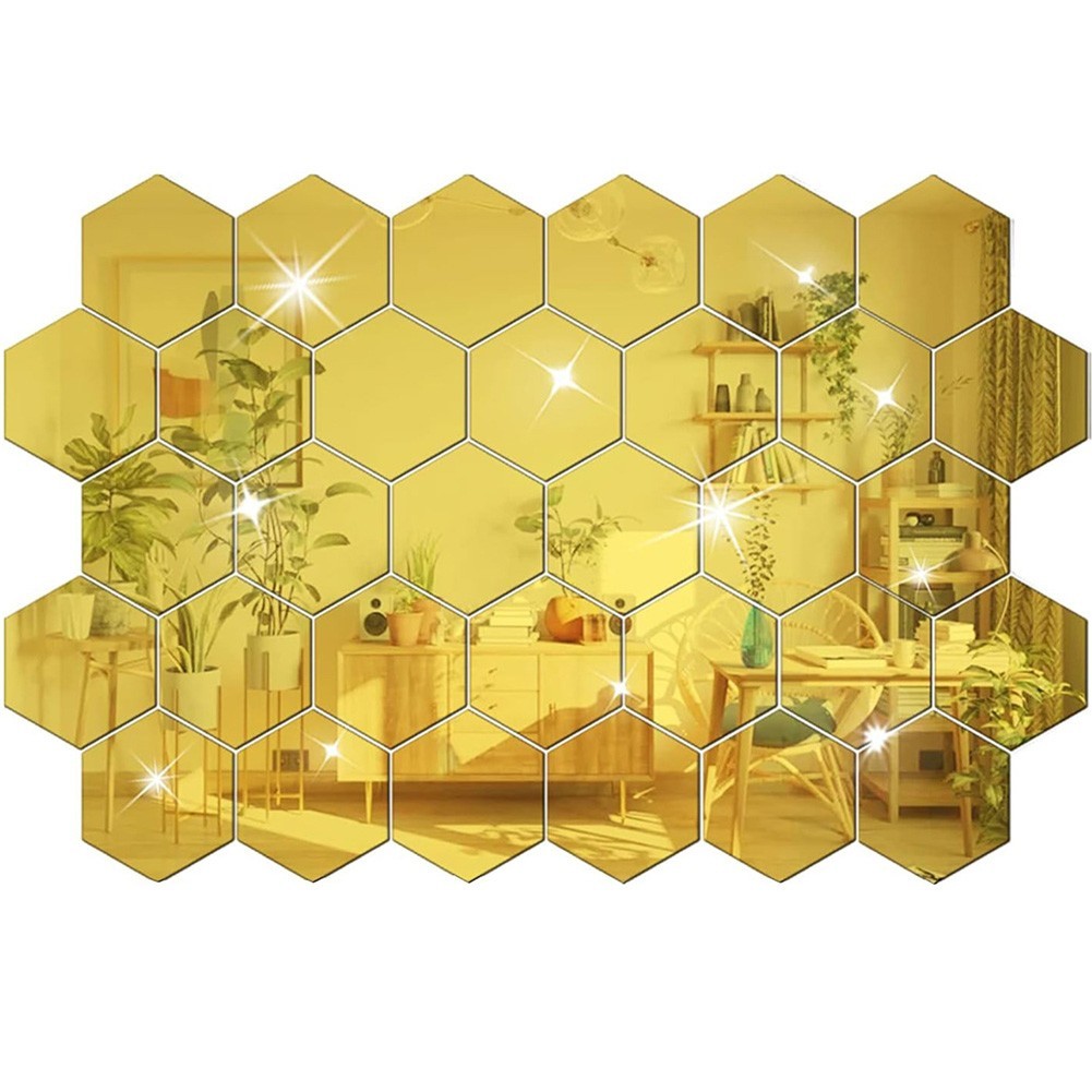 Hexagonal Mirror Wall Panels Set 32 PCS DIY Acrylic Home Wall Decoration
