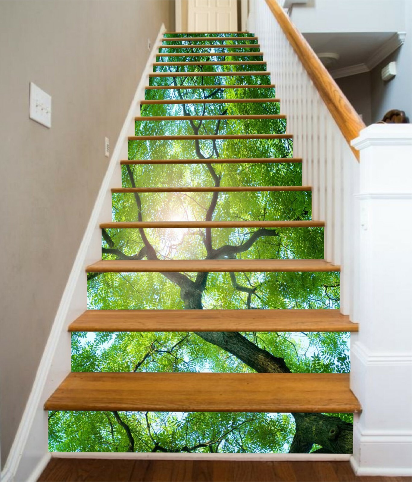 3D Sunshine Tree ZHU452 Stair Risers Decoration Photo Mural Vinyl Wallpaper Zoe