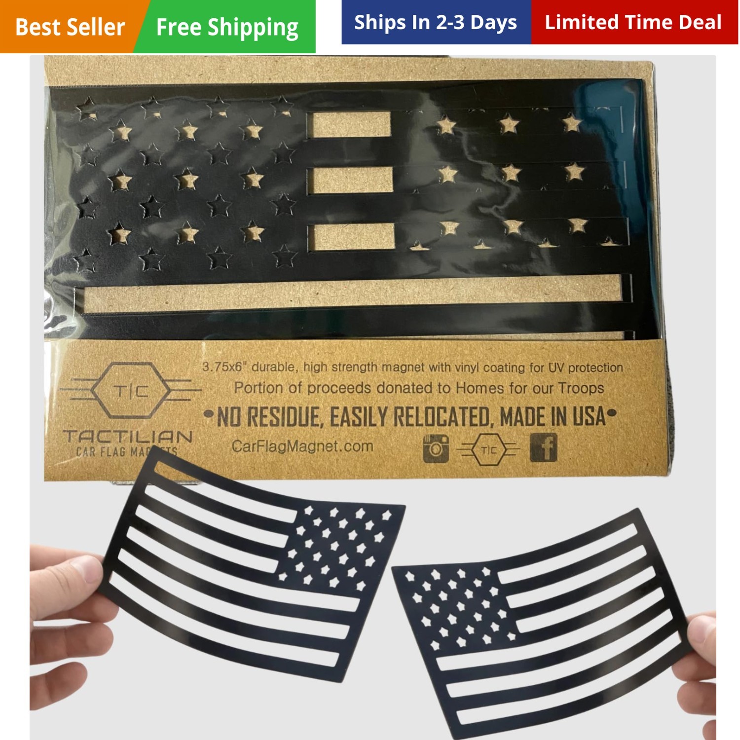 Set of 2 Black American Flag Magnetic Decal Stickers – Flag Cut-Outs for Tru…