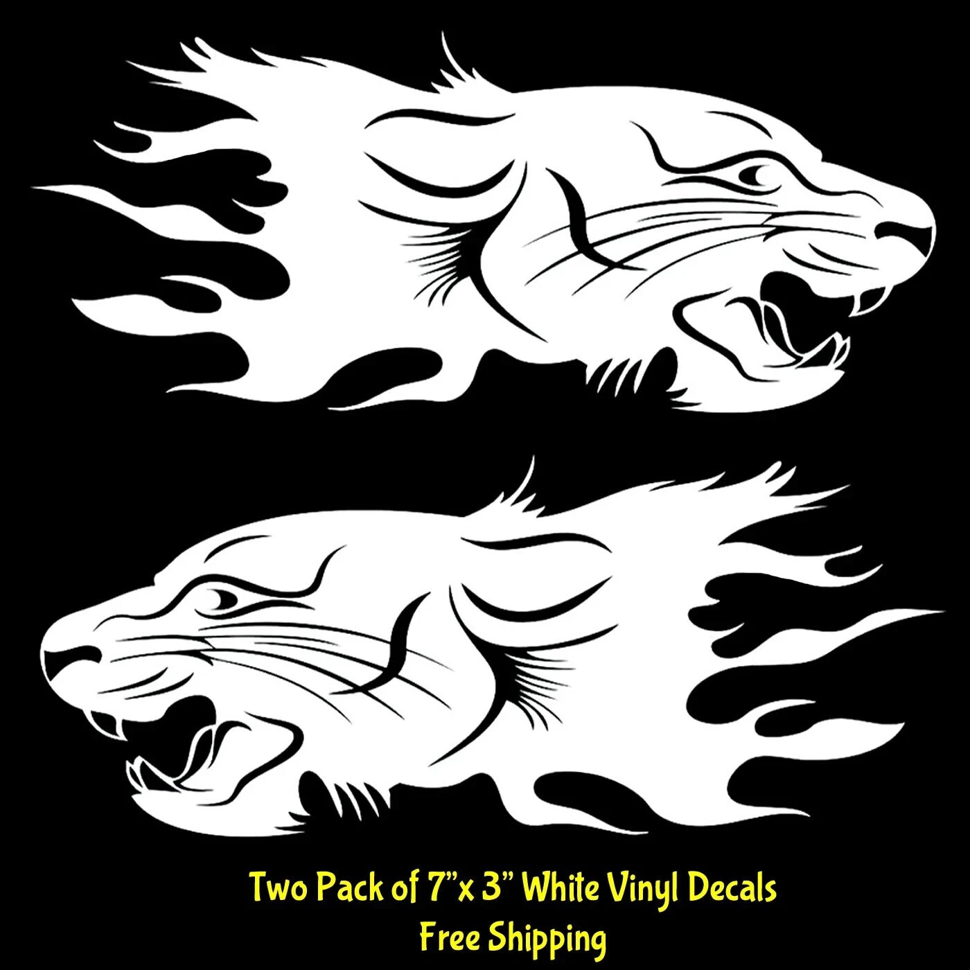 Tiger Panther Flames Two Pack 7″ White Vinyl Decal Car Truck Door Motorcycle
