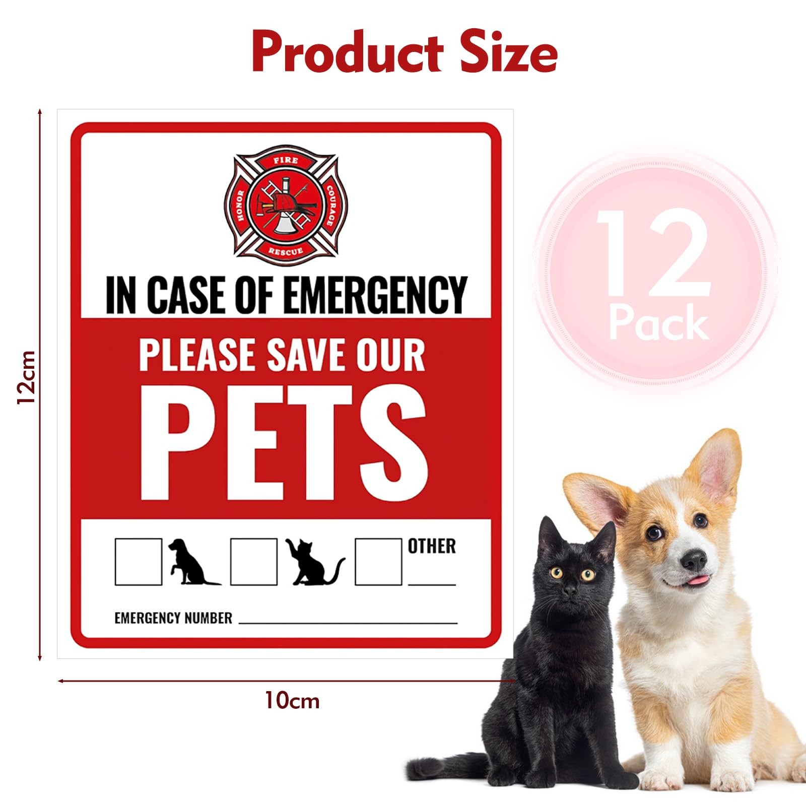 12Pcs Pets Inside Fire Rescue Sticker – 12x10cm Pet Alert Safety Decal for Do…