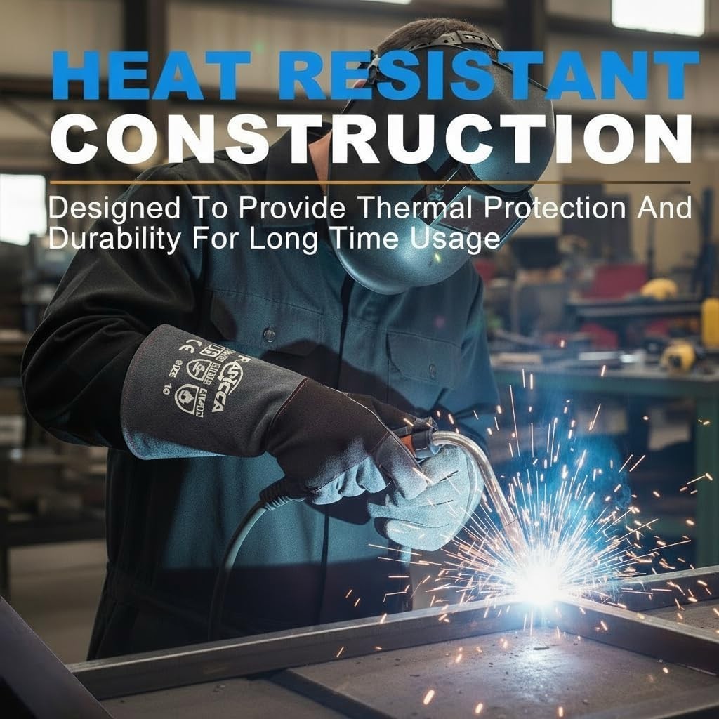 Fireplace Gloves Fire Heat Resistant: Dark-Grey 16IN 932℉ – Fireproof Leather fo