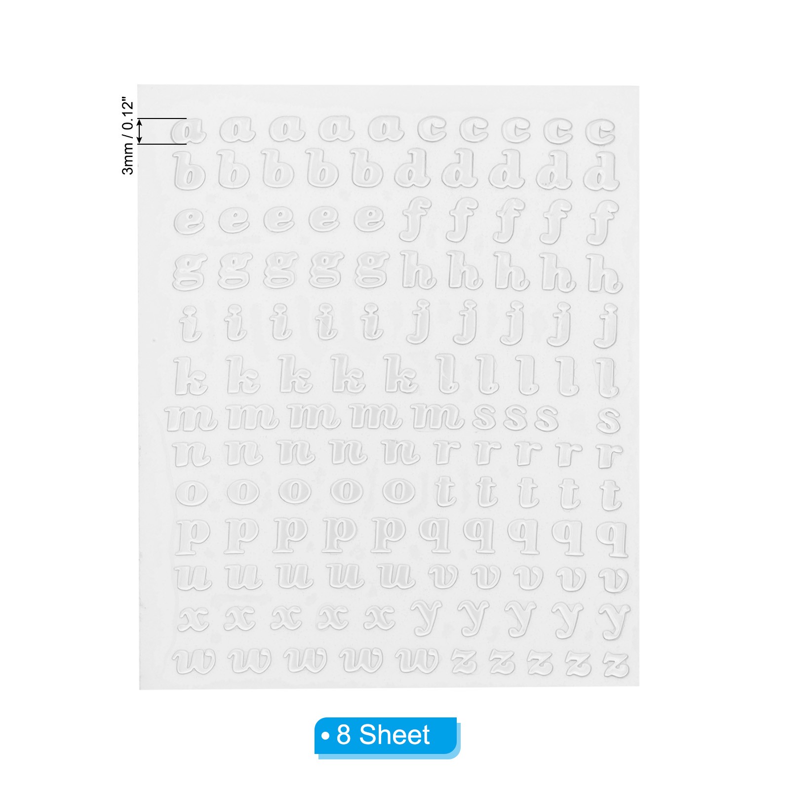 Glitter Letters Sticker 1040 Pcs 8 Sheets 0.12 Inch Adhesive Silver