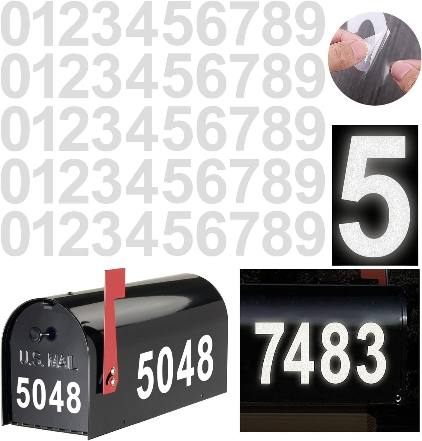 Reflective Mailbox Numbers Sticker Decal Die Cut Classic Style Vinyl Waterpro…