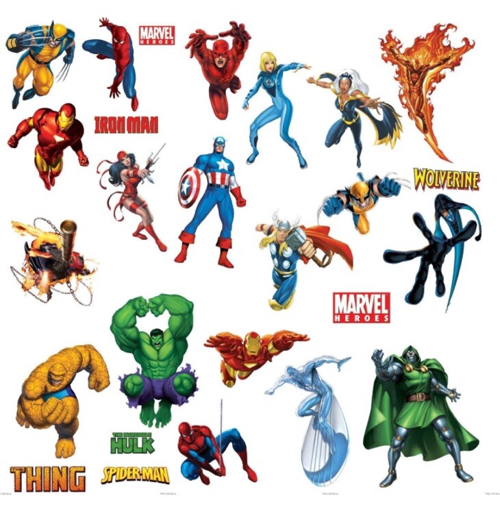 Marvel Heroes Wall Decals – Spider-Man, Captain America, Hulk, Thing, Thor,
