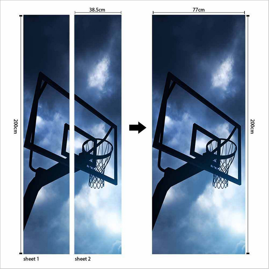 Self Adhesive Door Sticker Dark Sky Basketball Stand Wall Decor Mural Wallpaper