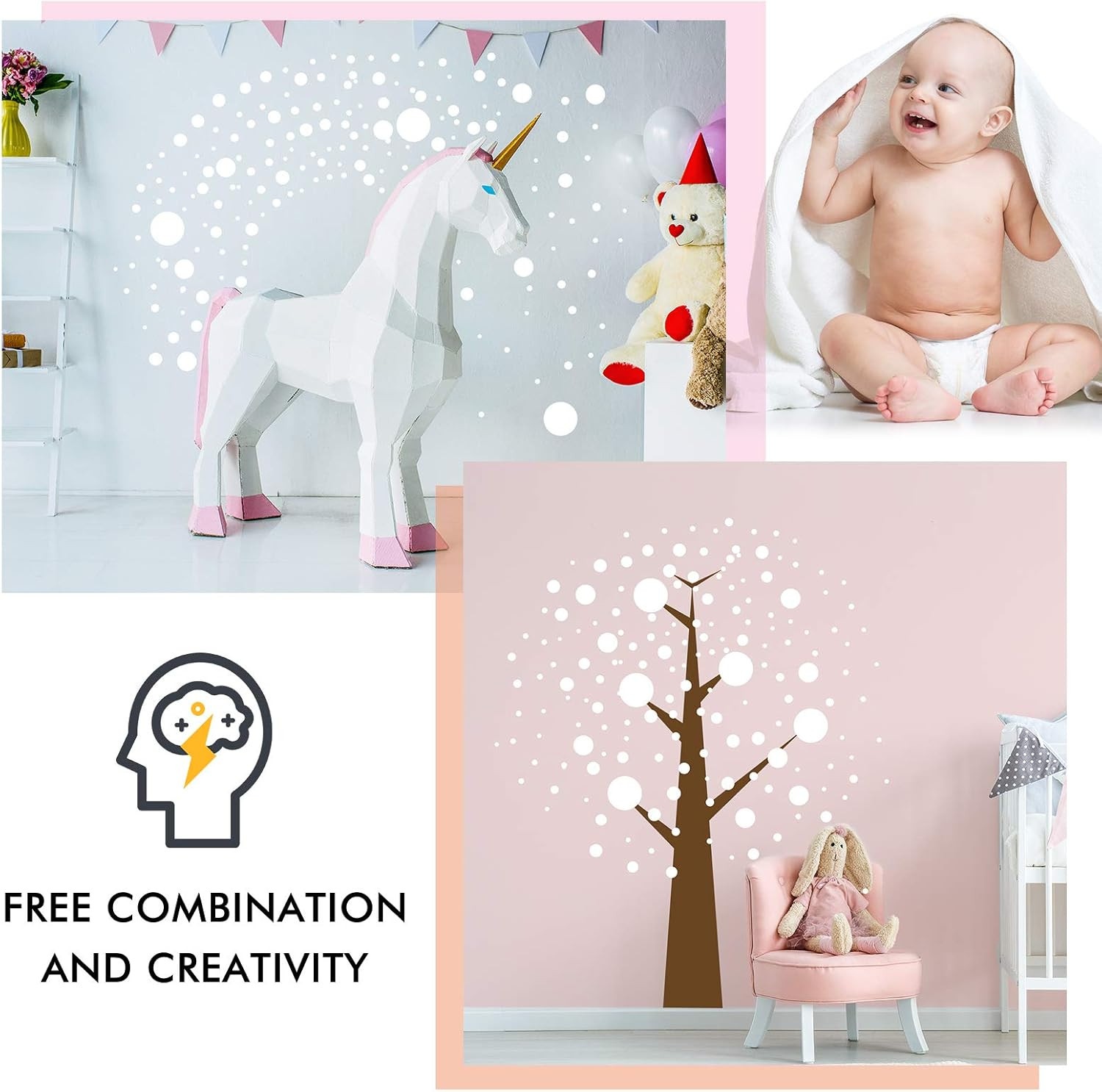 264 Pcs Polka Dot Wall Decals for Classroom Decor Kids Circle Wall