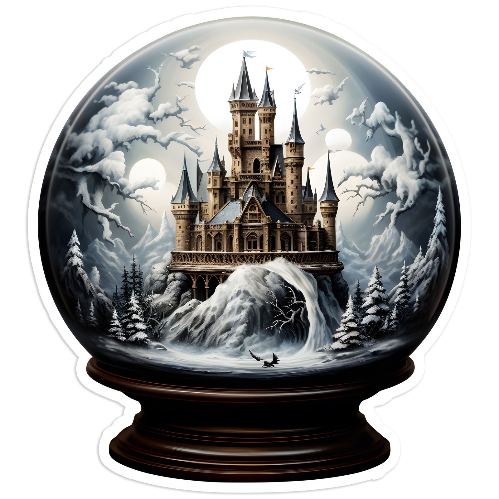 Moonlit Castle Crystal Ball – Vinyl Decal Sticker – Car Window Laptop – #1977