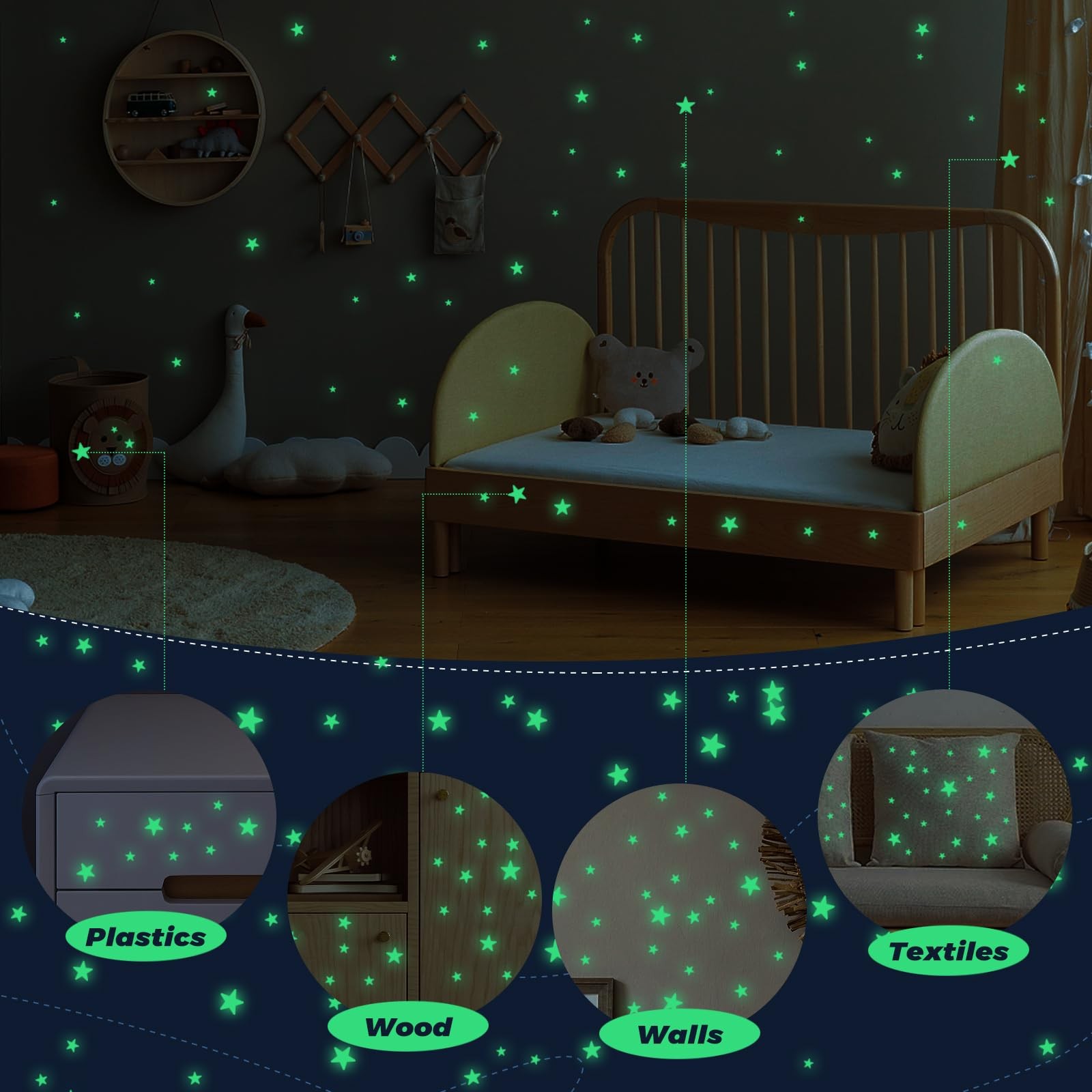 Glow in The Dark Stars Stickers for Ceiling, 514Pcs 3D Room Wall Decor Ceiling S