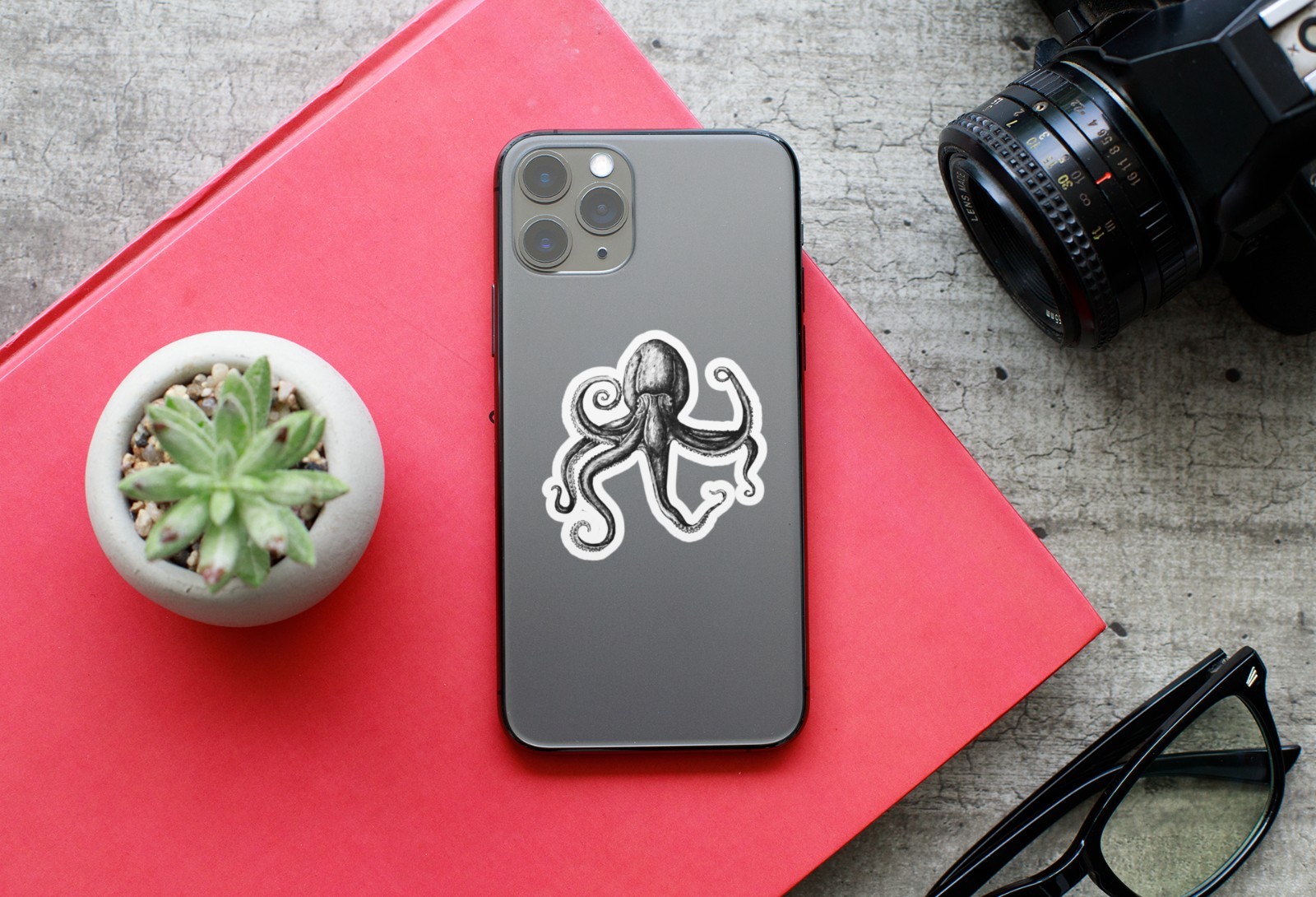 Octopus – Black & White (2 Stickers) 3.5in, Waterproof, Glossy Finish Vinyl.