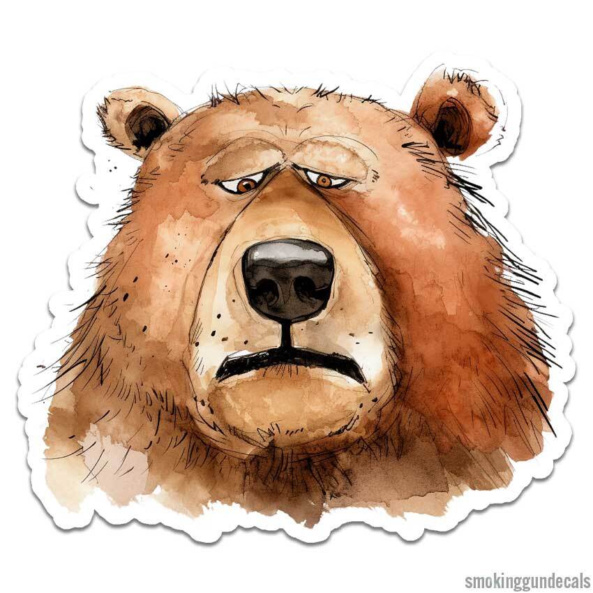 Sad Grizzly Bear, Vinyl Decal Sticker, Indoor Outdoor, 3 Sizes, #12390