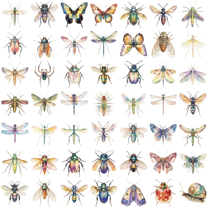 50 Sheets Insect Sticker Reward Sticker Luggage Sticker Retro Bottle Sticker