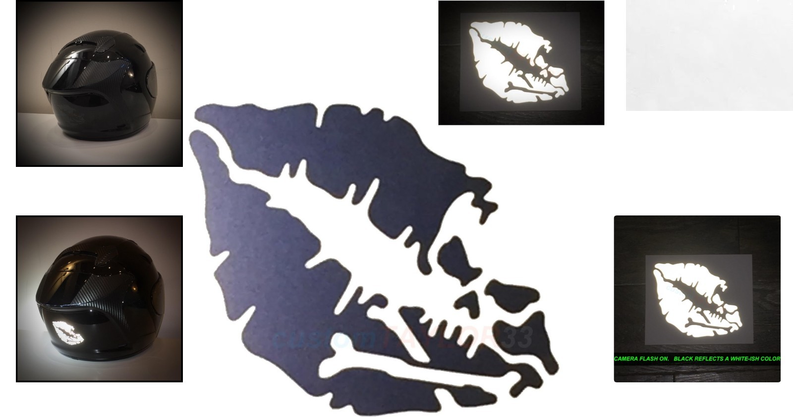 Reflective Skull Crossbones Lips Vinyl Decal – 3-Inch Pair for Cars & Helmets