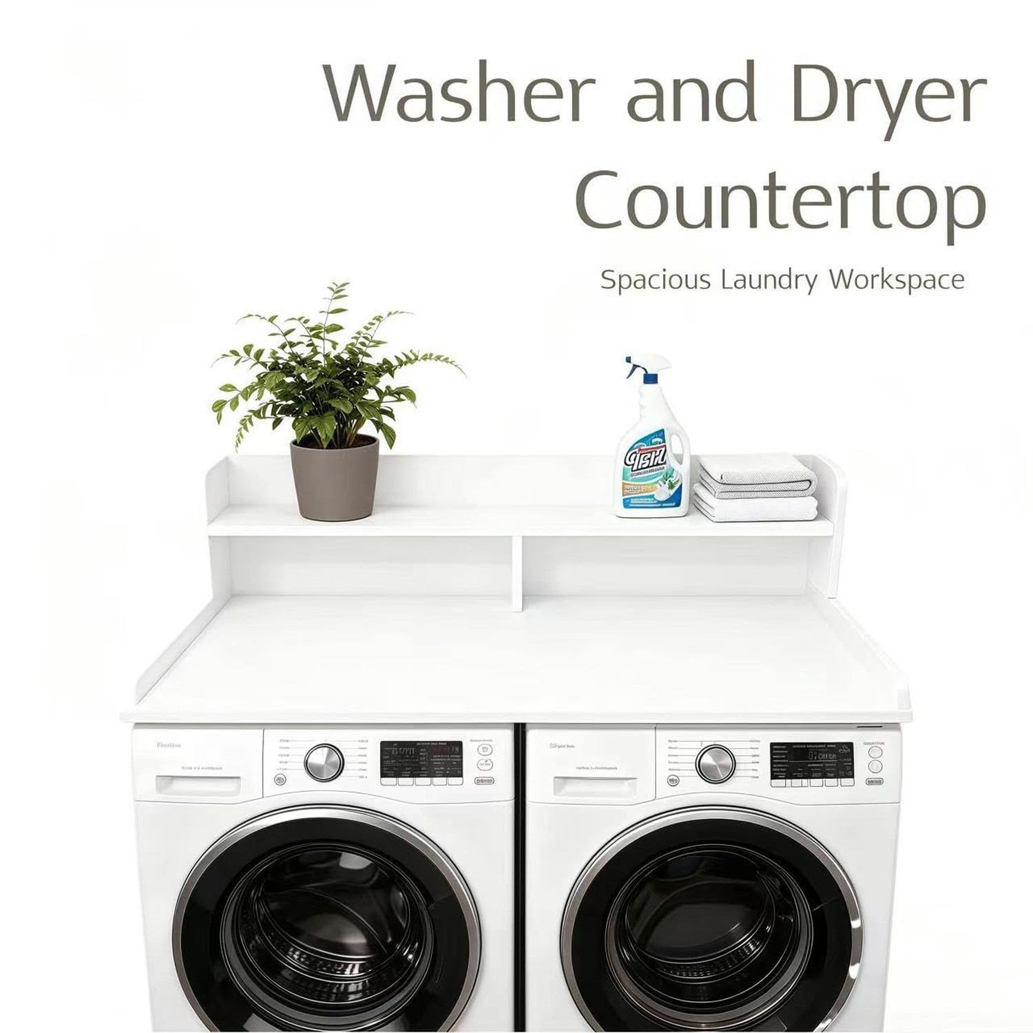NAT Maya 2-Tier Washer and Dryer Countertop, 54″ W x 27.6″ D Laundry Room Org…