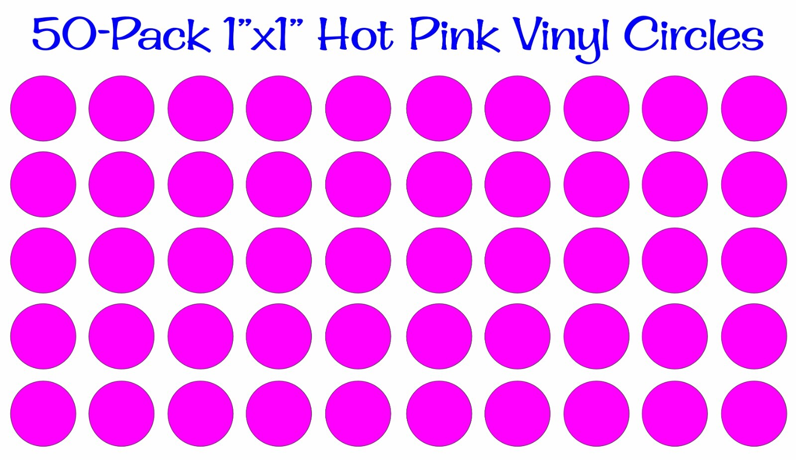 50 pack – 1″x1″ Round Hot Pink Vinyl Stickers Decals Circles Polka Dots Die Cut
