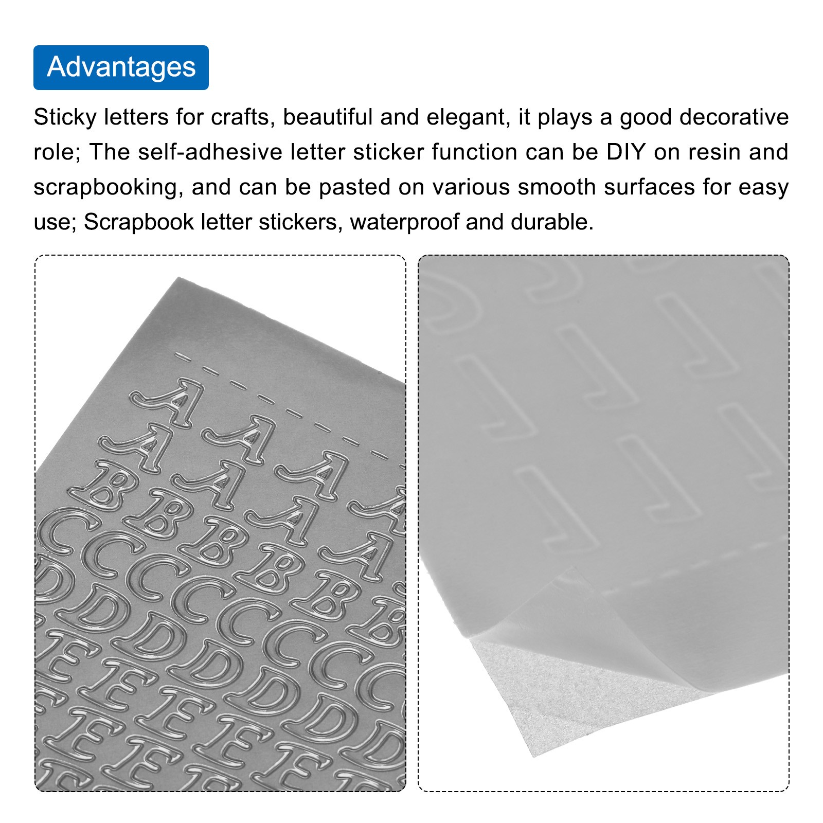 4 Sheets Alphabet Letter Sticker Silver Upper Lower a to Z Self Adhesive