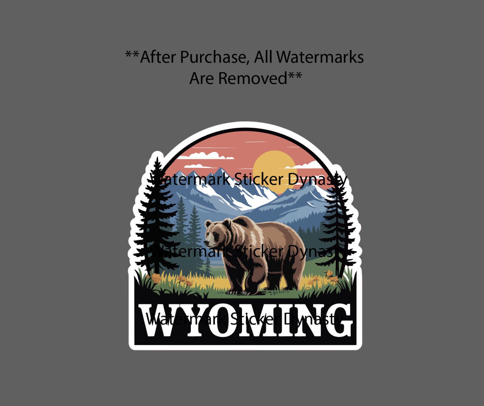 Wyoming Sticker Waterproof Decal State Grizzly Outdoor Nature Wildlife Gift NEW