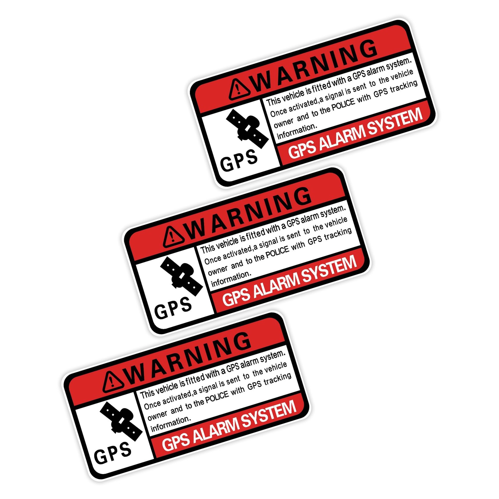 3PCS Car Stickers,Warning GPS Alarm System Anti-Theft Tracking Red