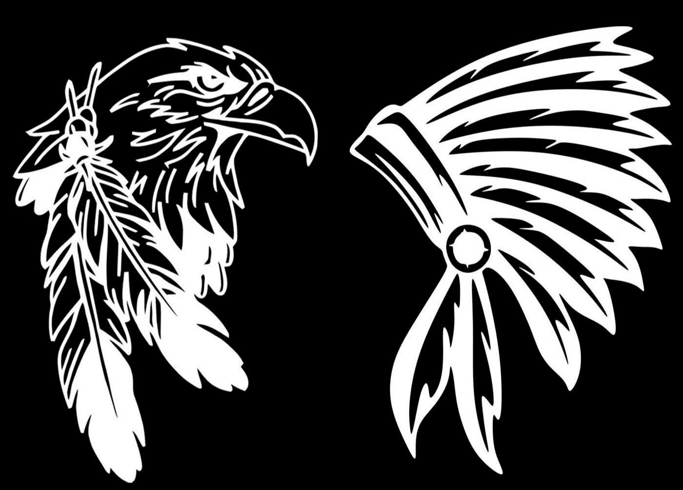 Native Indian Headdress & Eagle Feathers White 5″ Vinyl Decals Car Truck Windows