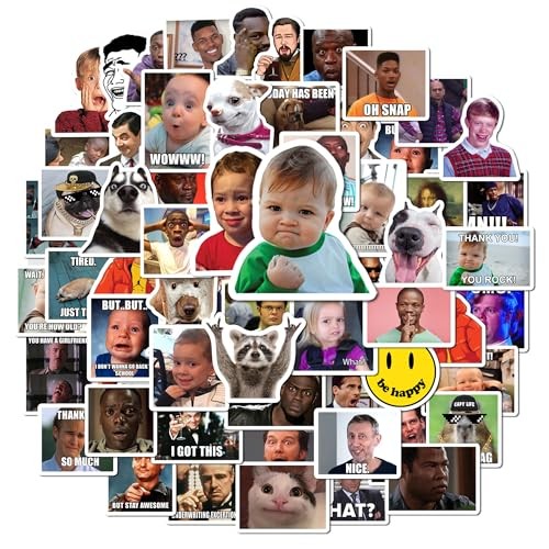 Funny Meme Stickers Pack – 24 Sheets (200+ pcs) Waterproof Vinyl Stickers for