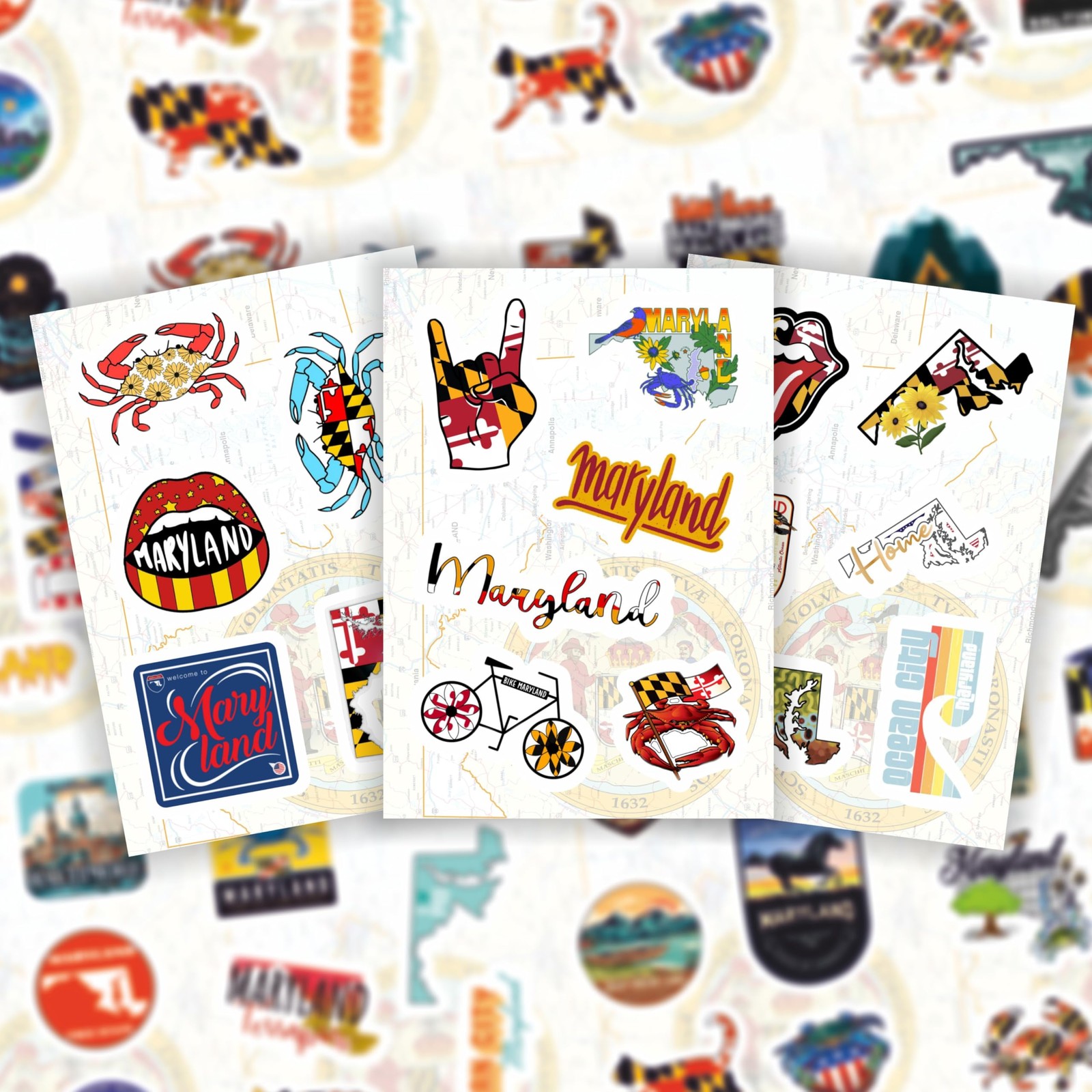BulbaCraft 100Pcs Maryland Stickers for Water Bottle and