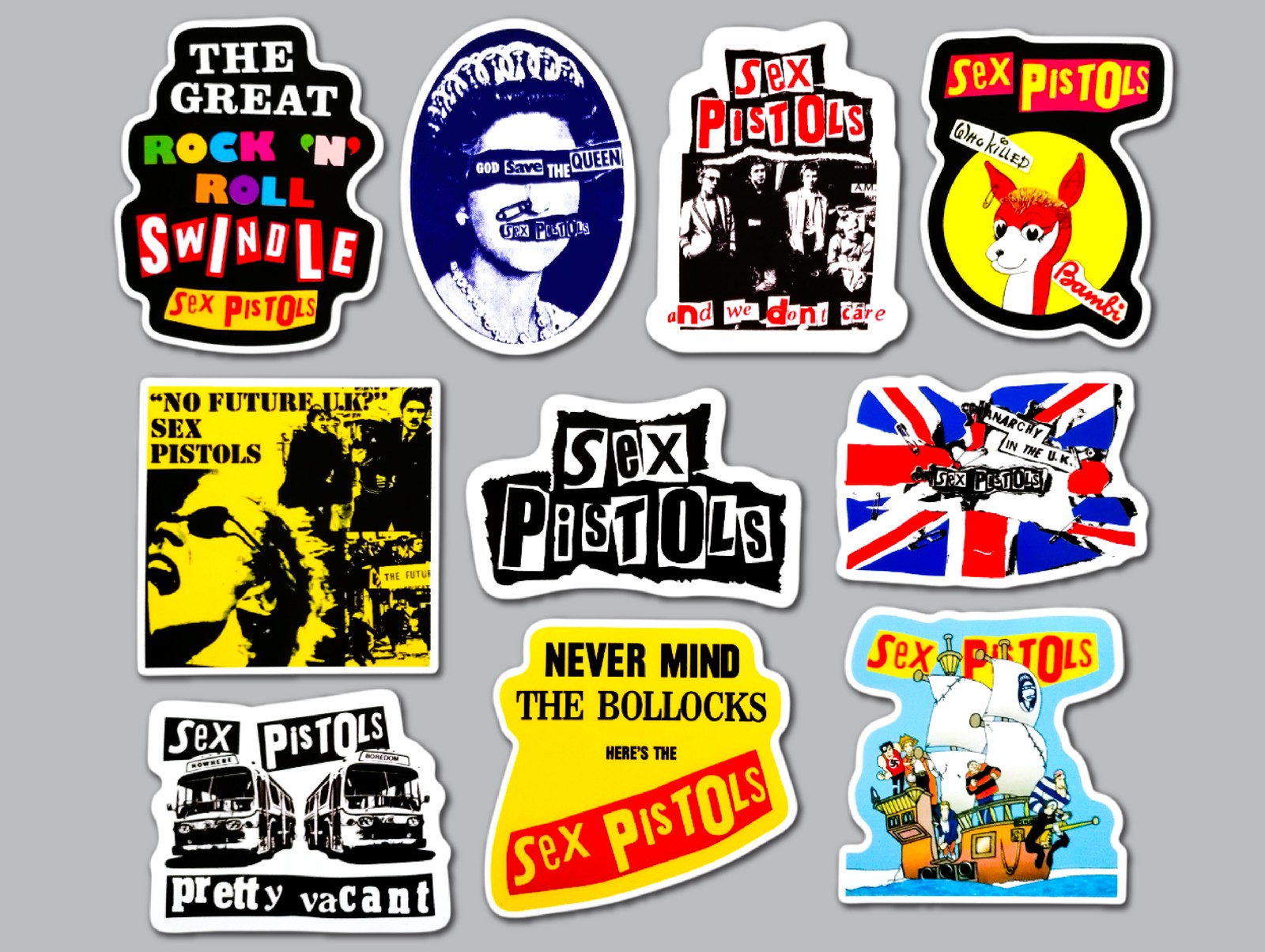 Sex Pistols Vinyl Sticker Lot (10 Stickers) 77 rock n roll uk hardcore ramones