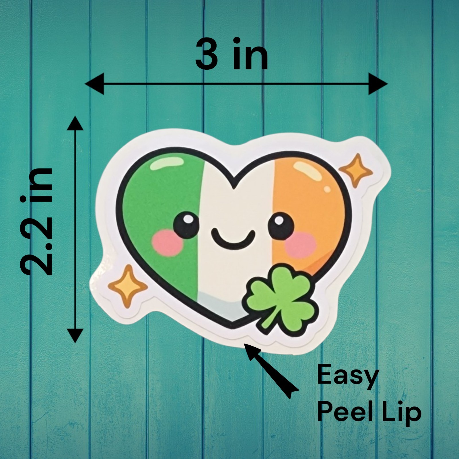St. Patrick’s Day, Irish Heart with Clover Waterproof Sticker