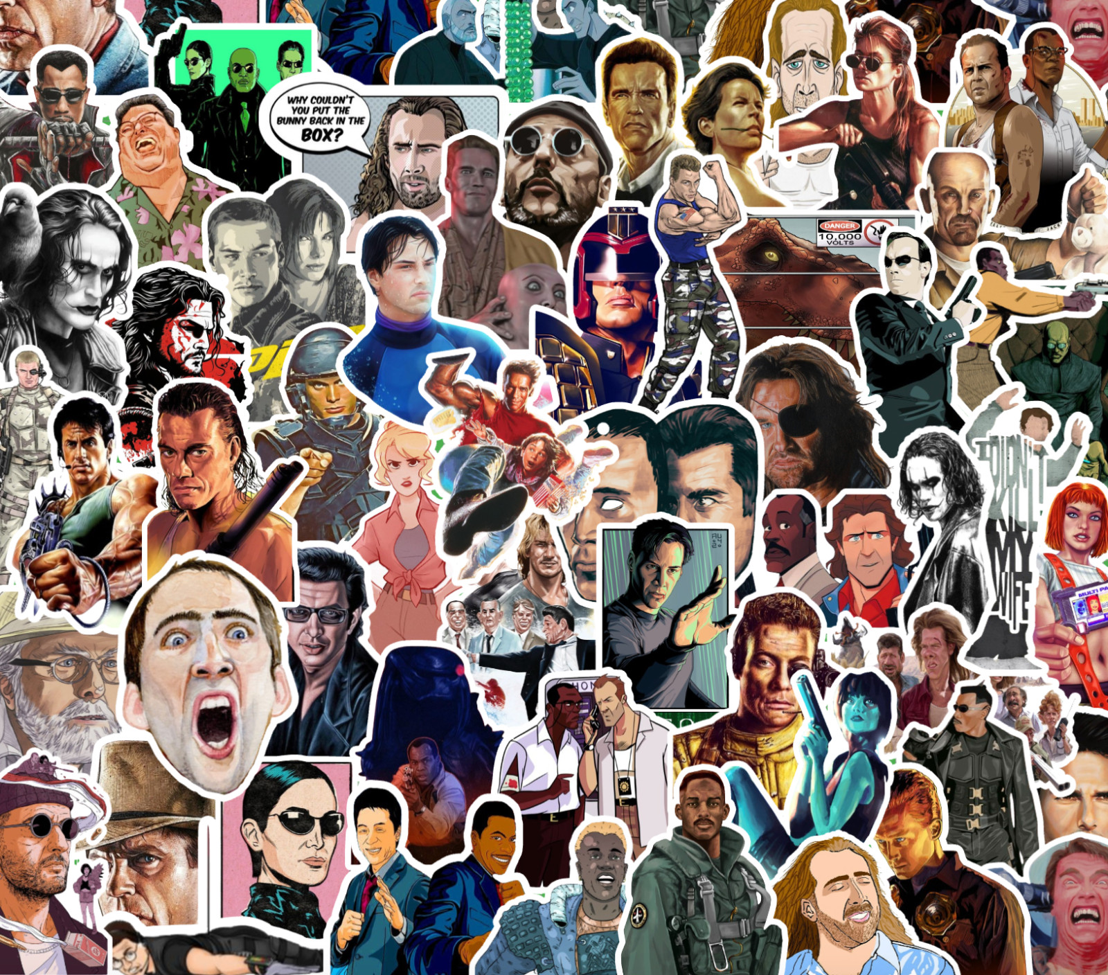 25/50 90’s Action Movie Sticker Pack-Waterproof Vinyl- Matrix Jurassic Park