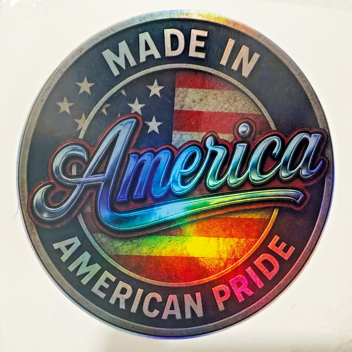 Made in America Sticker – 3.5″ Holographic Pride Decal – USA Flag Patriotic Seal