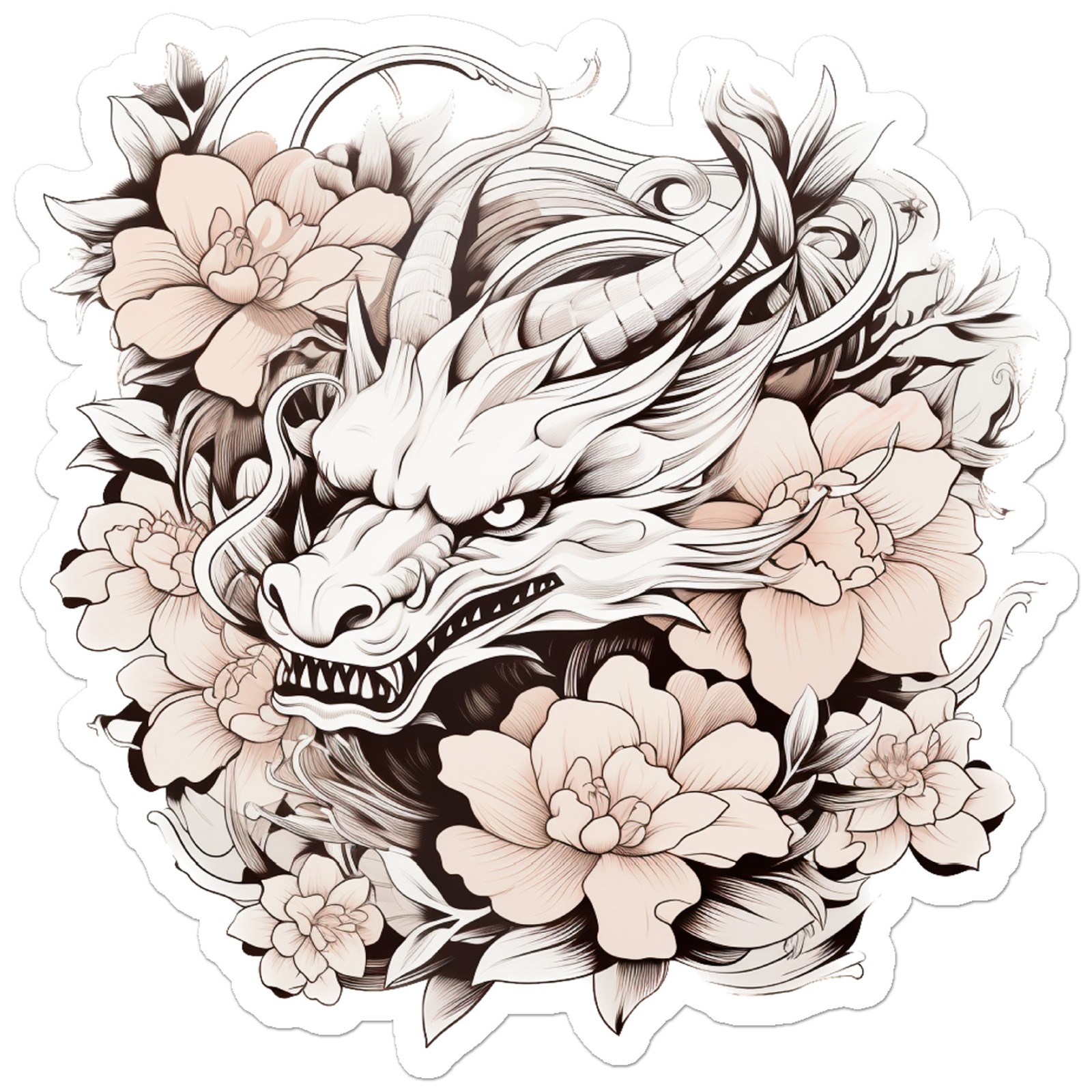 Oriental Dragon Flowers – Vinyl Decal Sticker – Car Window Laptop – ebn12581