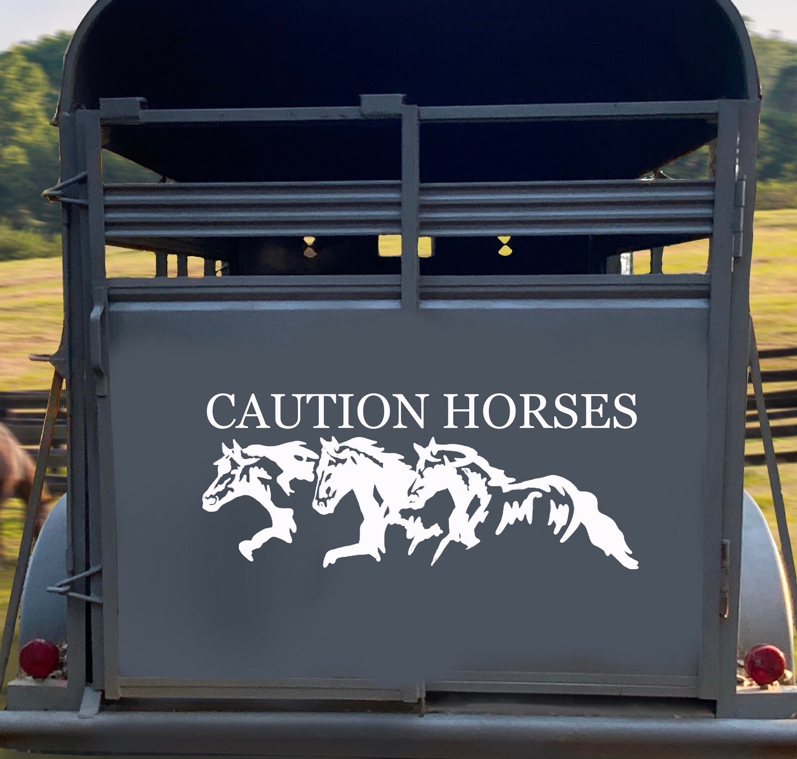 Horse Trailer Decal, Caution Horses *with graphic*