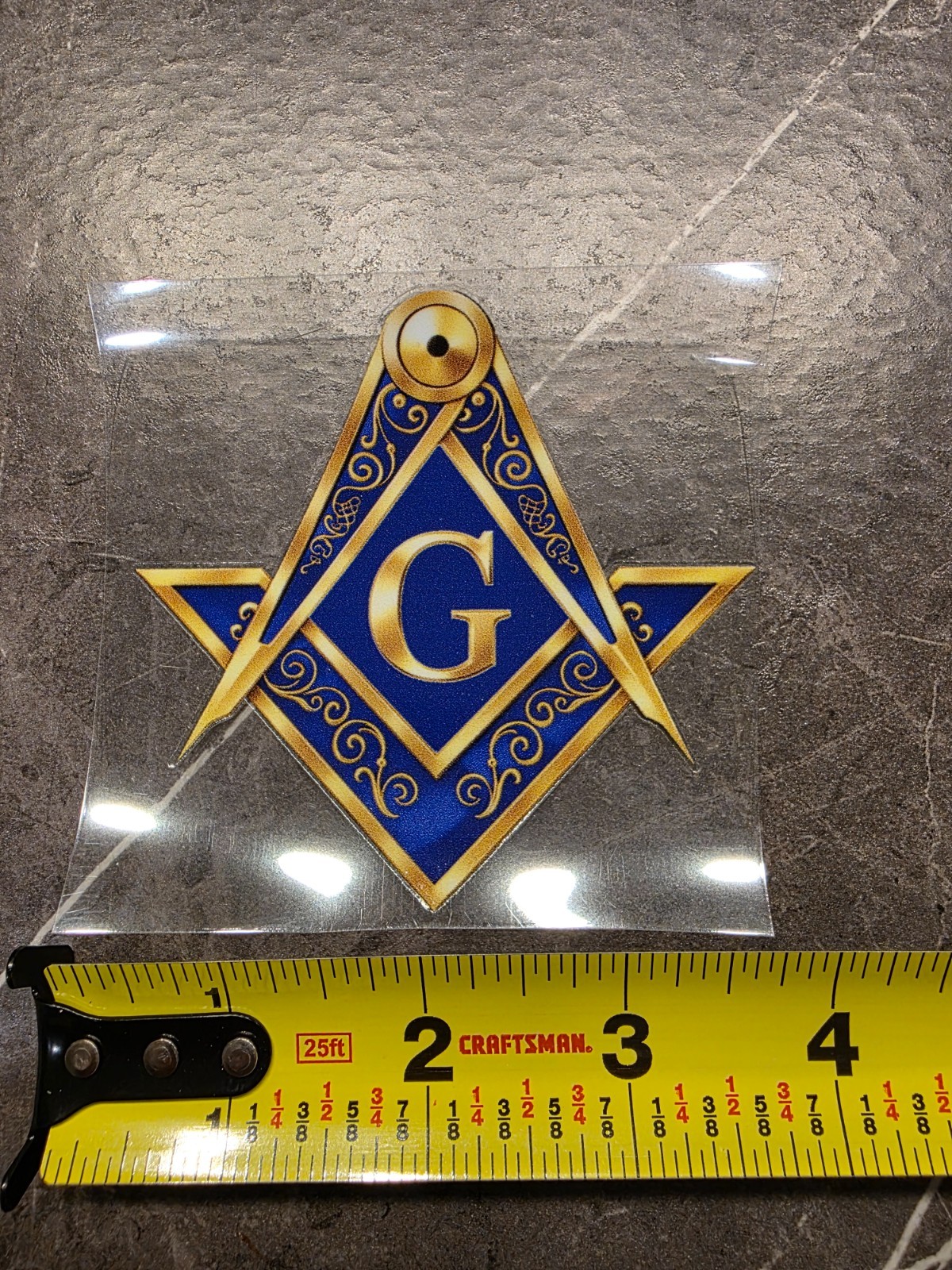 Masonic Square & Compass Decal | Freemason G Symbol UV DTF Sticker Gold Blue
