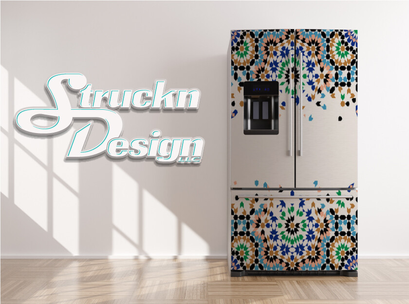 Morocco Disintegration Beige Black Fridge Freezer Wrap Side Door Vinyl Decal