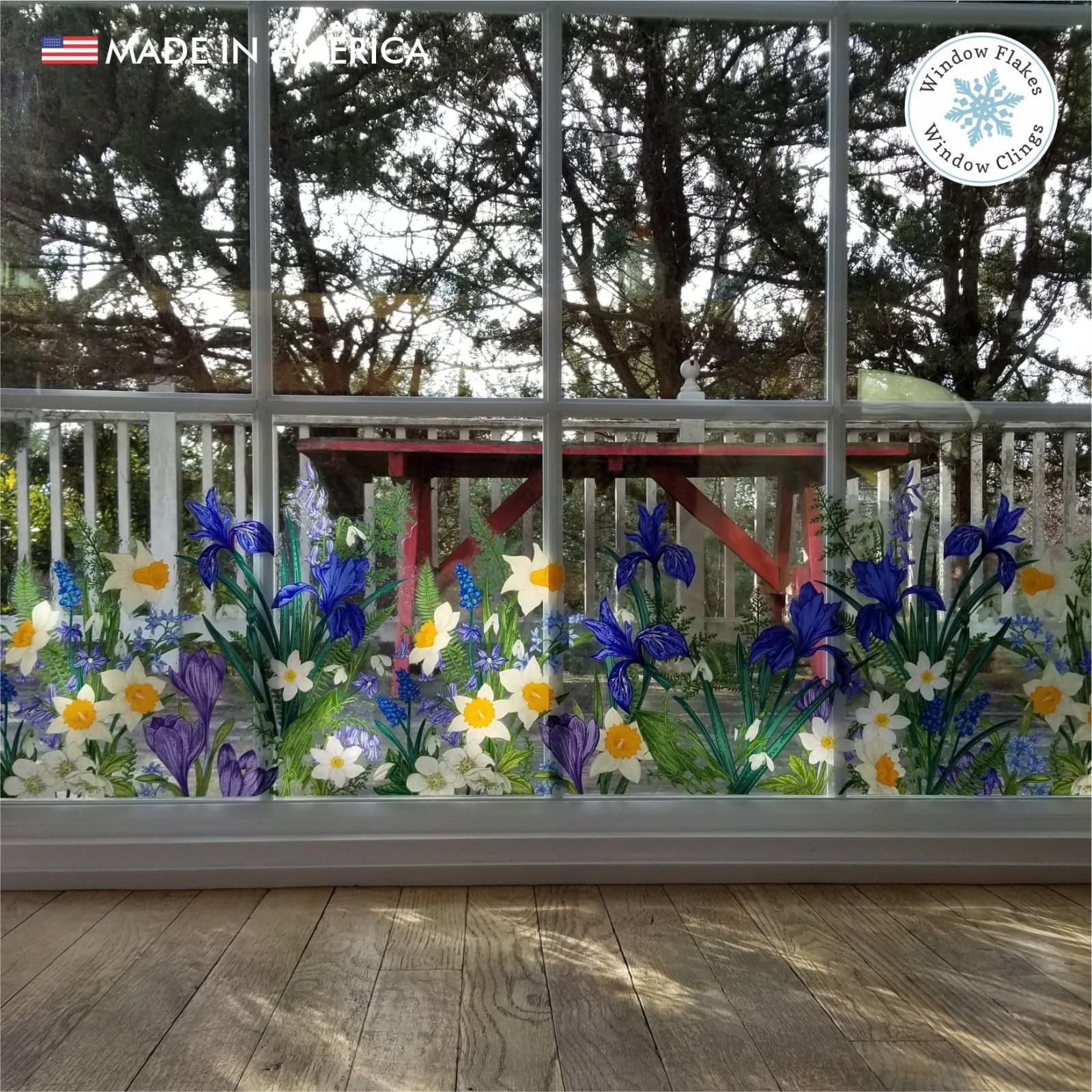 Spring Flower Window Cling Border – Double-Sided Static Decal for Glass – Bird S