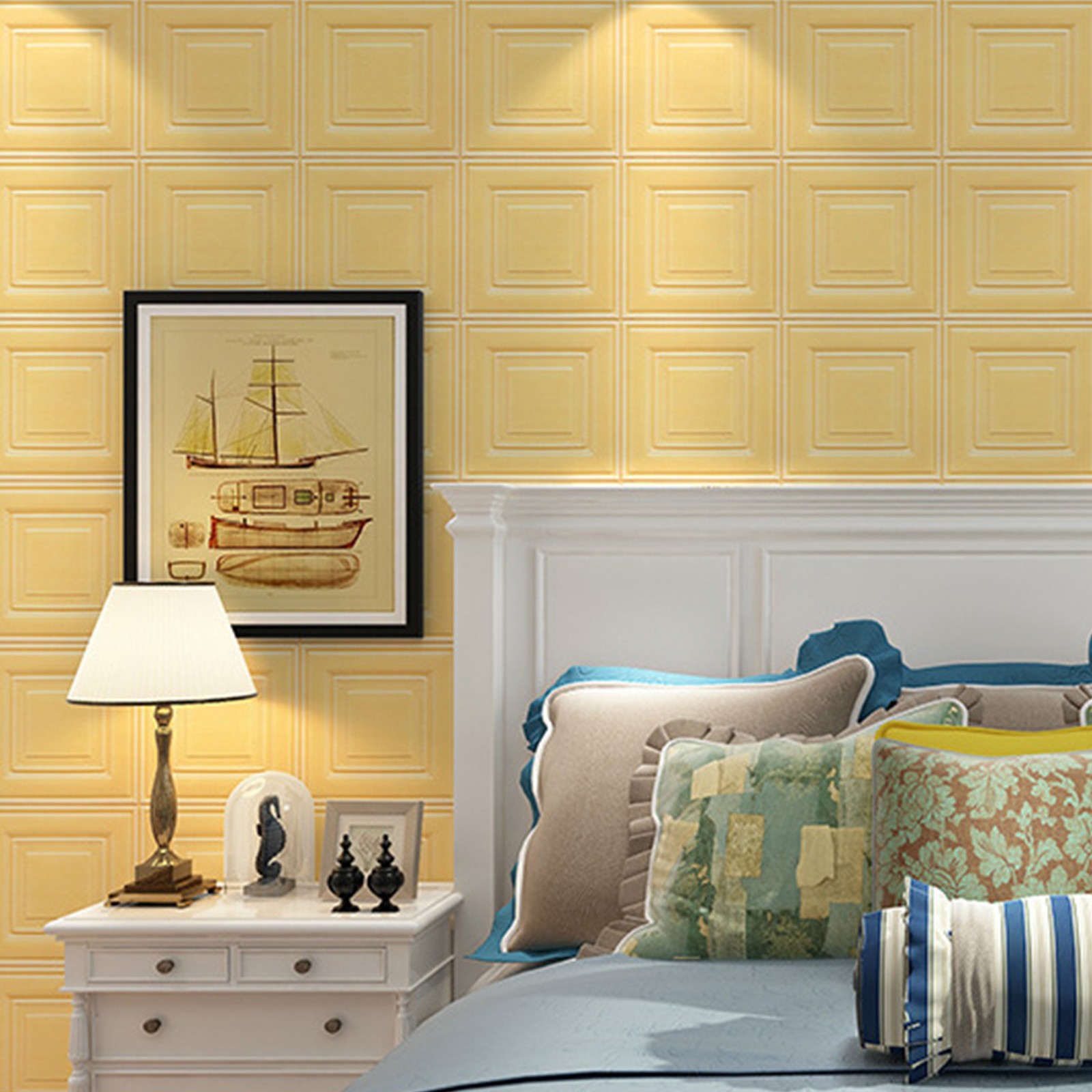 48PCS 3D Tile Wall Sticker Self Adhesive Waterproof Foam Panel Wallpapers DIY