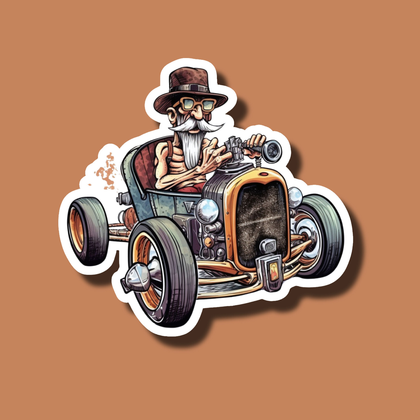 Rat Rod Guy Funny Rusy Retro Flames Classic Hot Rod 3″ Vinyl Sticker