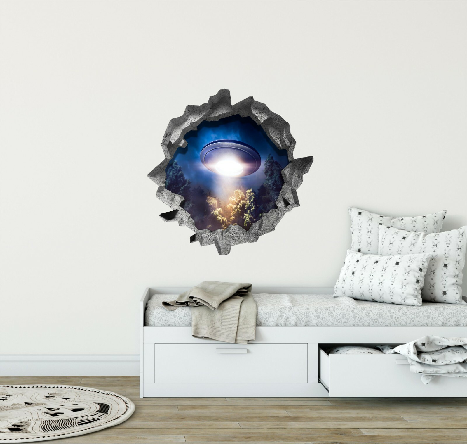 Hole in the Wall ALIEN UFO #1 3D Wall Decal Space Vinyl Wall Sticker Removable
