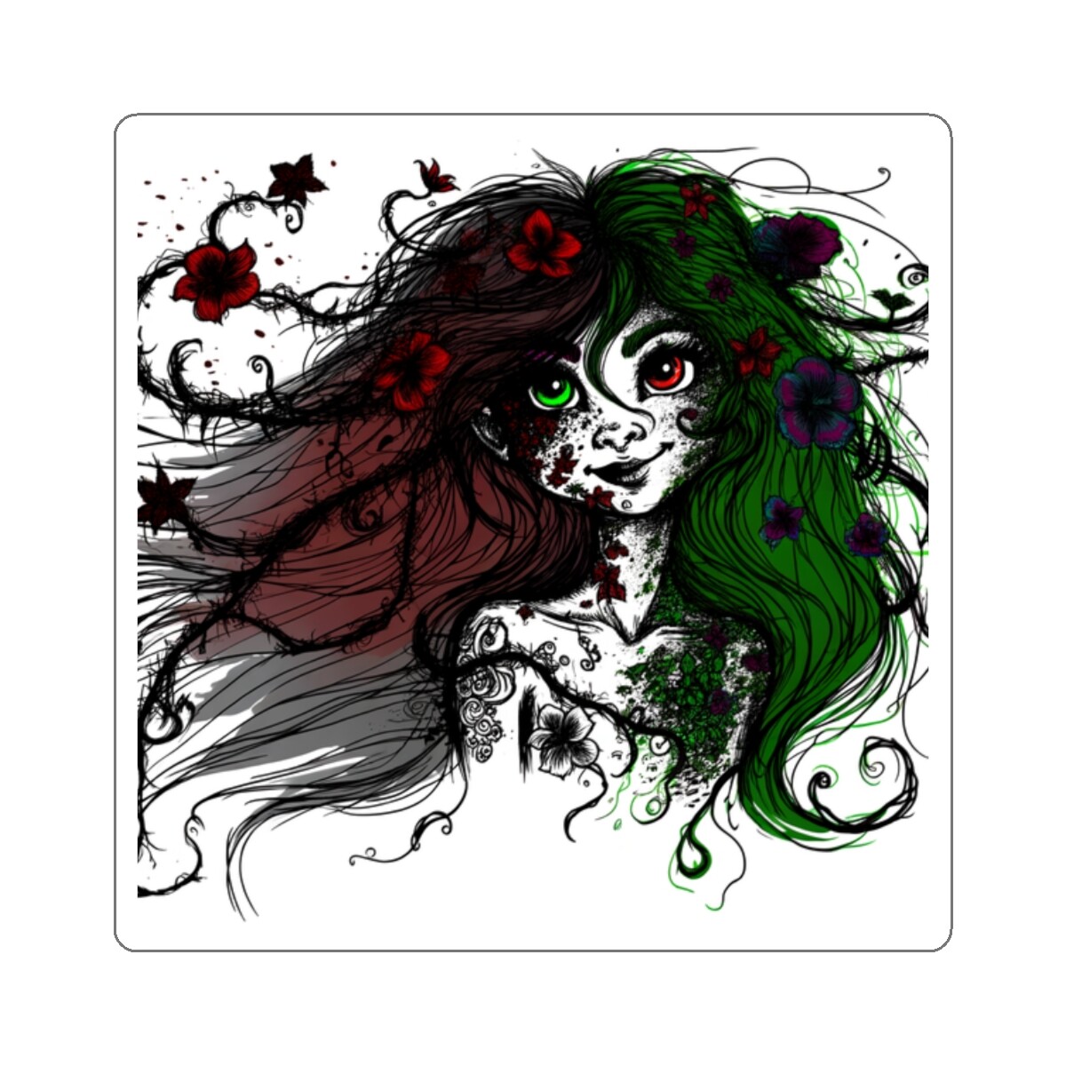 Sticker Cursed Muse Ink Art Vintage Style 2×2 3×3 4×4 6×6