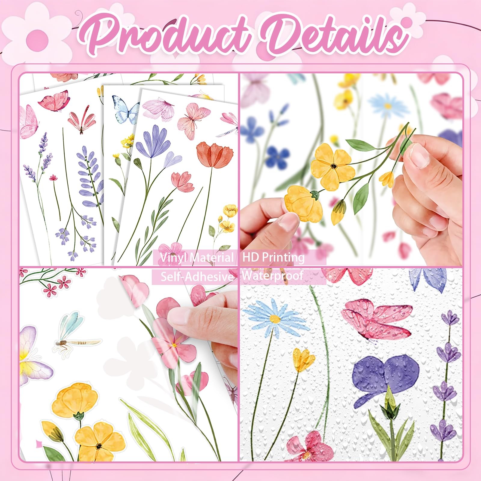 Flower Wall Decals – 8 Sheets 60 Pcs Floral Butterfly Wall Stickers Peel and …