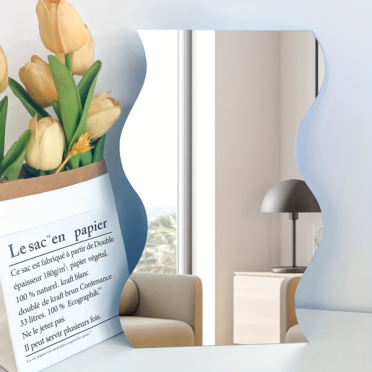 3Pcs/4Pcs Removable Wavy Mirror Wall Tiles Acrylic Bedroom Background Ornament