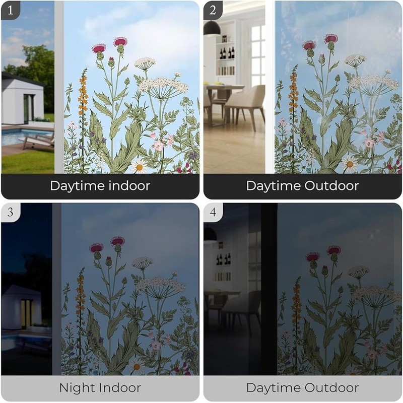 Vibrant Bohemian Flower Window Decals Static Cling DIY Home Decor Film New