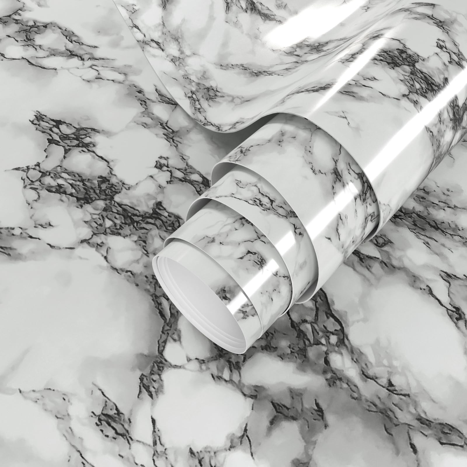 VIOPVERY Black White Marble Contact Paper 35″ x 197″, Glossy Peel and Stick V…