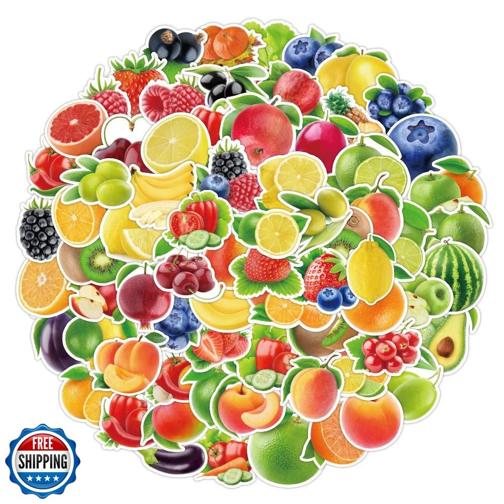 Fruits and Vegetables Stickers for Boys Girls Teens Kids|100 Pcs|Colorful Wat