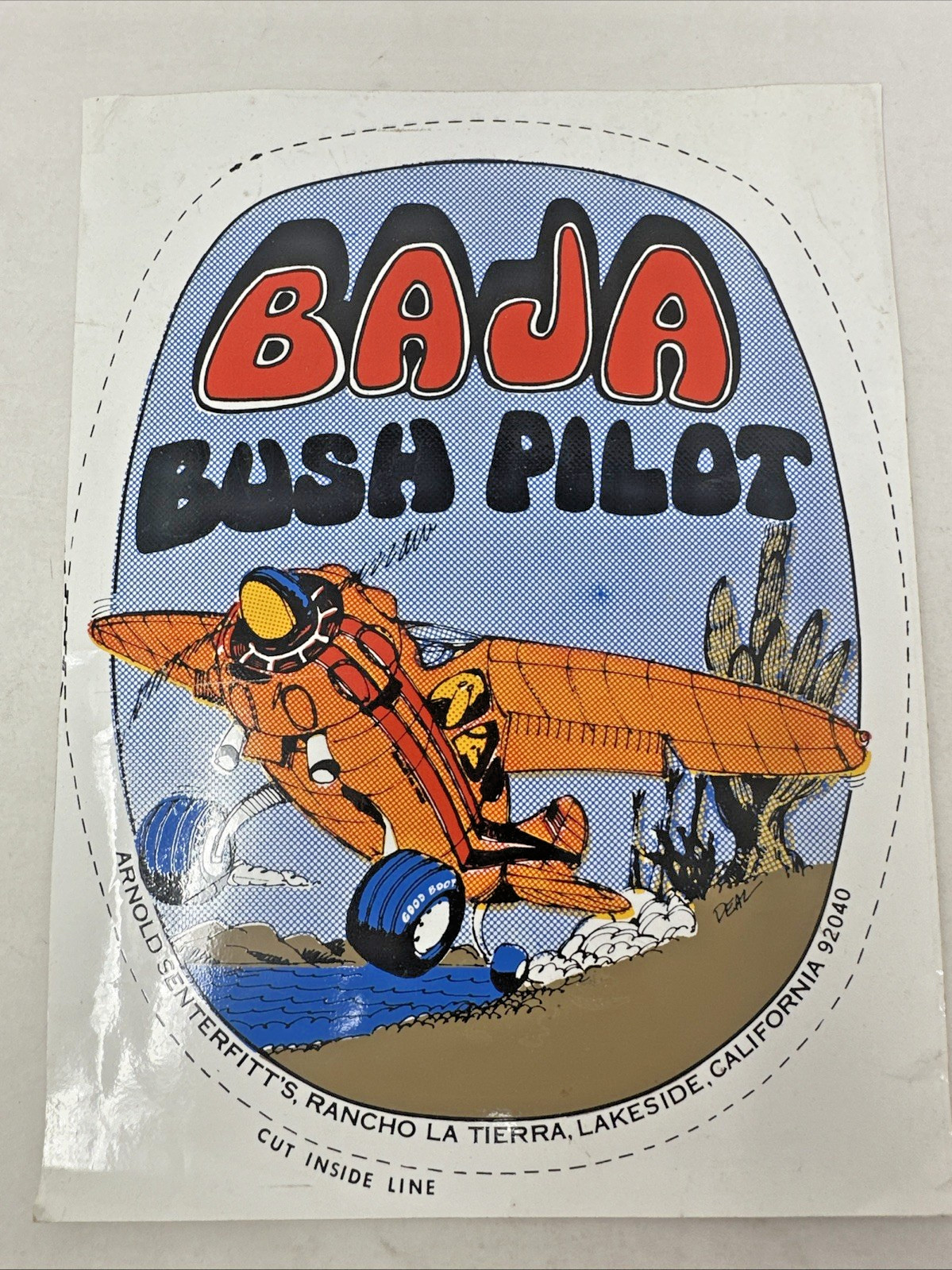 Vtg Baja Bush Pilot Blue Sticker Decal Arnold Senterfitt Airplane 7.5″ Very Rare