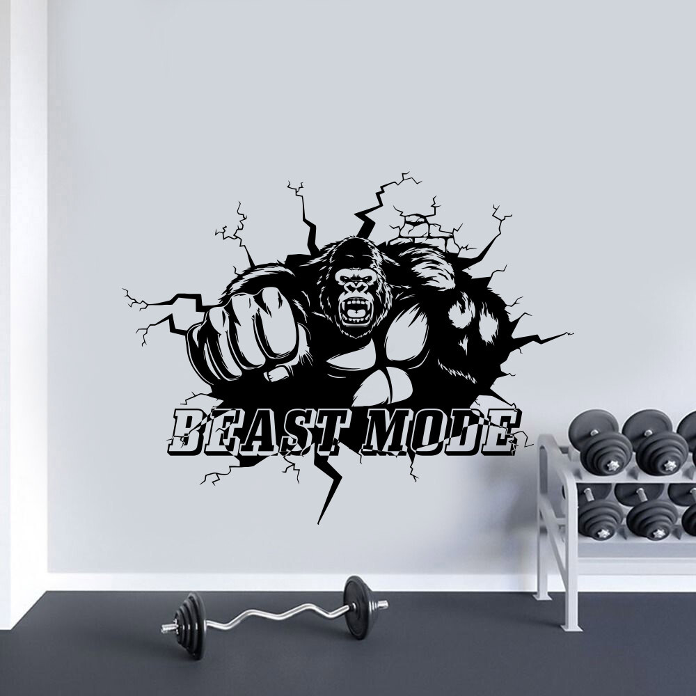 Beast Mode Gorilla Wall Decal 28×22″ Vinyl Sticker Home Gym Fitness Decor 1289