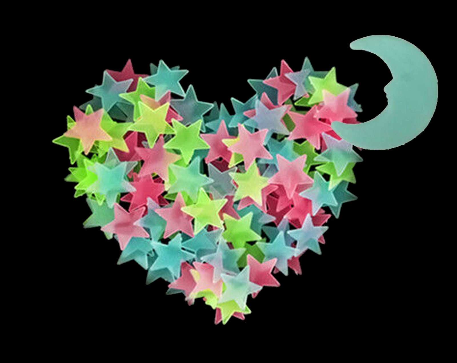 Multicolor 200 3D Wall Decals Glow In the Dark Star Blue Moon Kids Baby Stickers