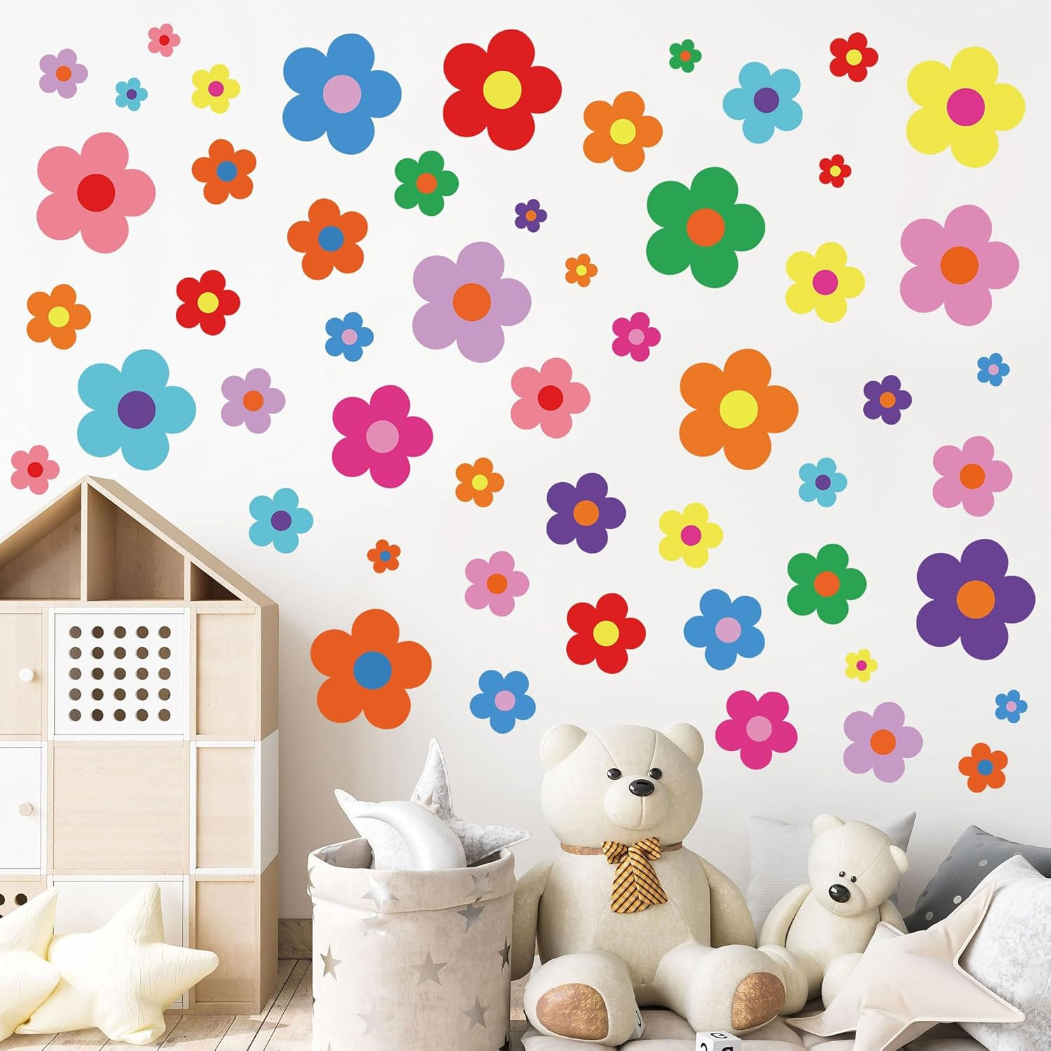 12 Sheets Flower Wall Decals Cute Colorful Floral Wall Stickers Vinyl Peel and S